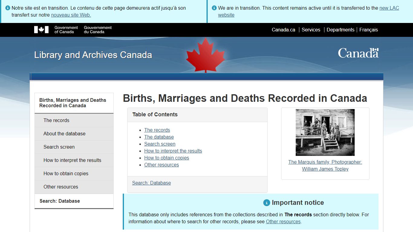 Births, Marriages and Deaths Recorded in Canada